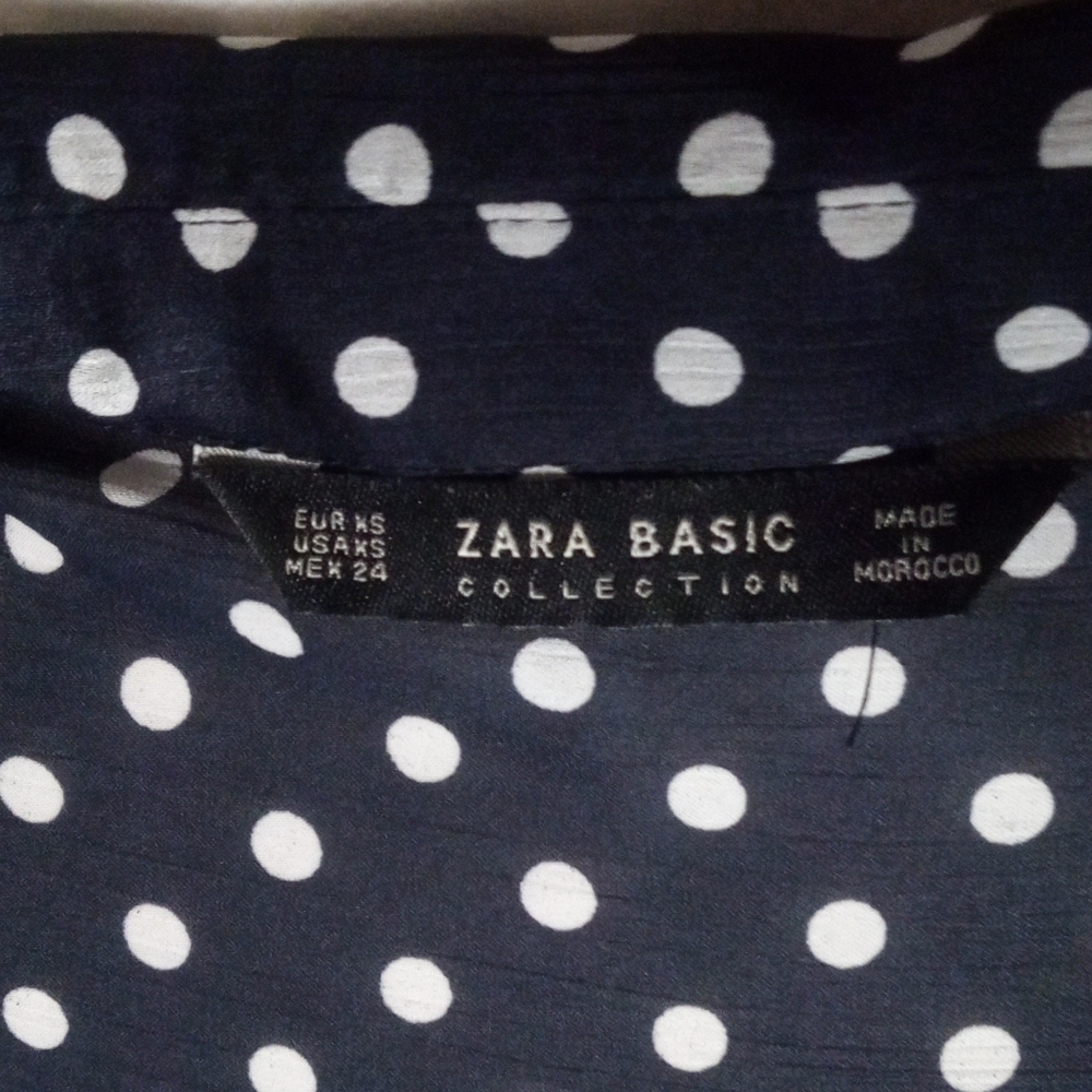 Zara Basic Split V Neck Navy Blue & White Polkado… - image 6